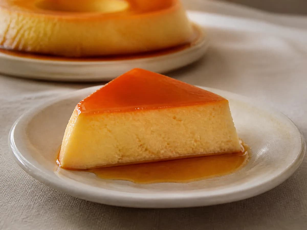 Pormenor de uma porção de Pudim de Laranja