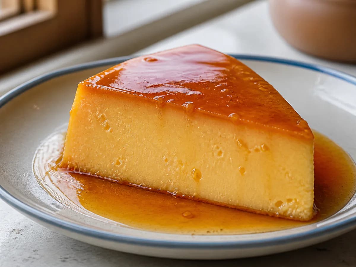 Pormenor de uma porção de Pudim de Laranja com Leite Condensado