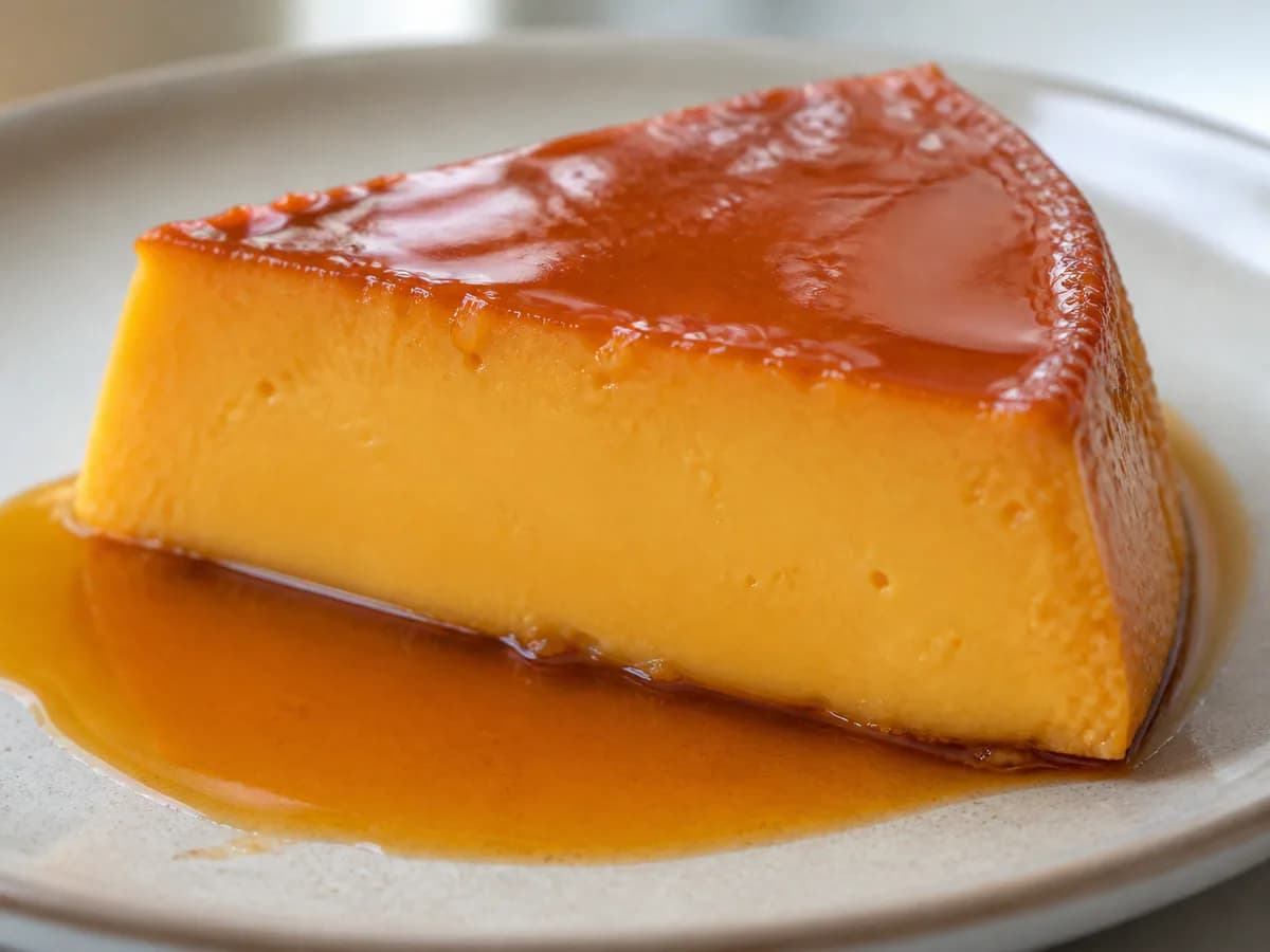 Pormenor de uma porção de Pudim de Laranja Maravilha