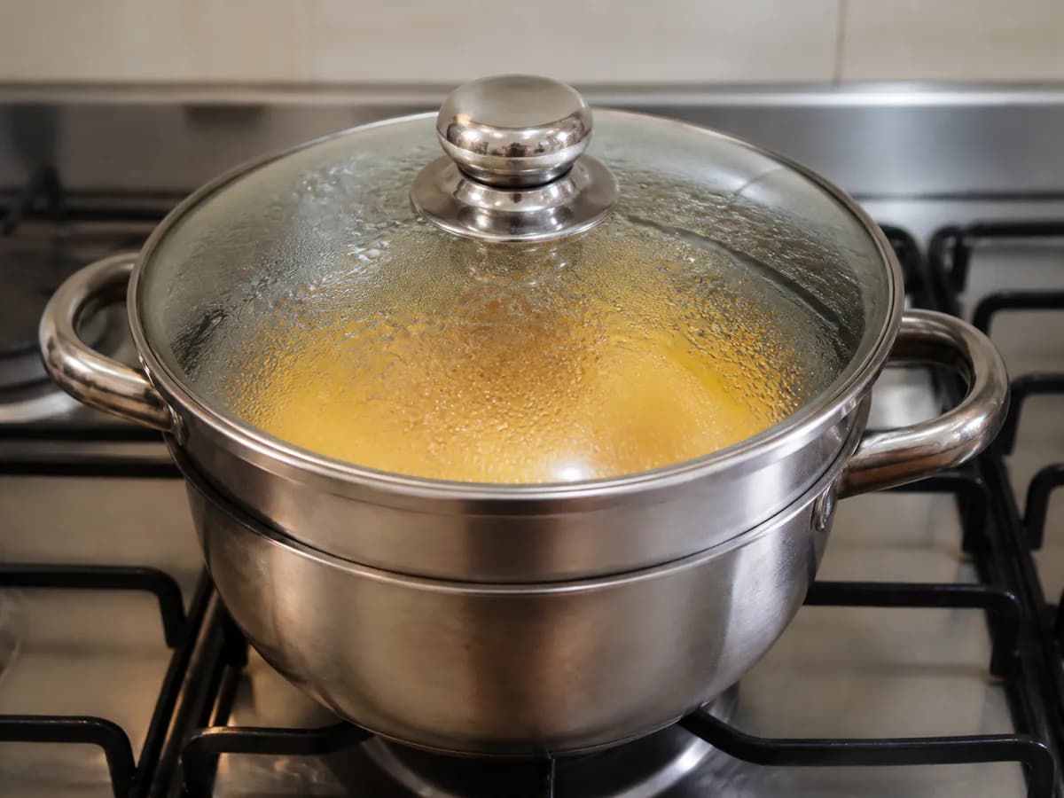 Preparação de Pudim de Laranja na Panela durante a confeção