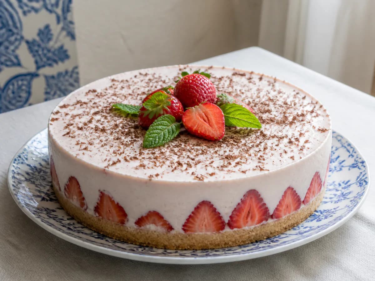 Pudim de Morango com Bolacha Maria e Chocolate