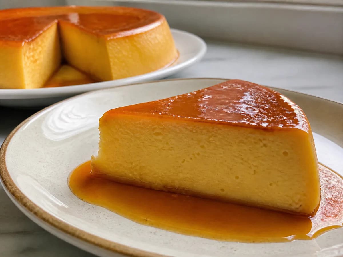 Pormenor de uma porção de Pudim de Ovos no Micro-ondas com Caramelo