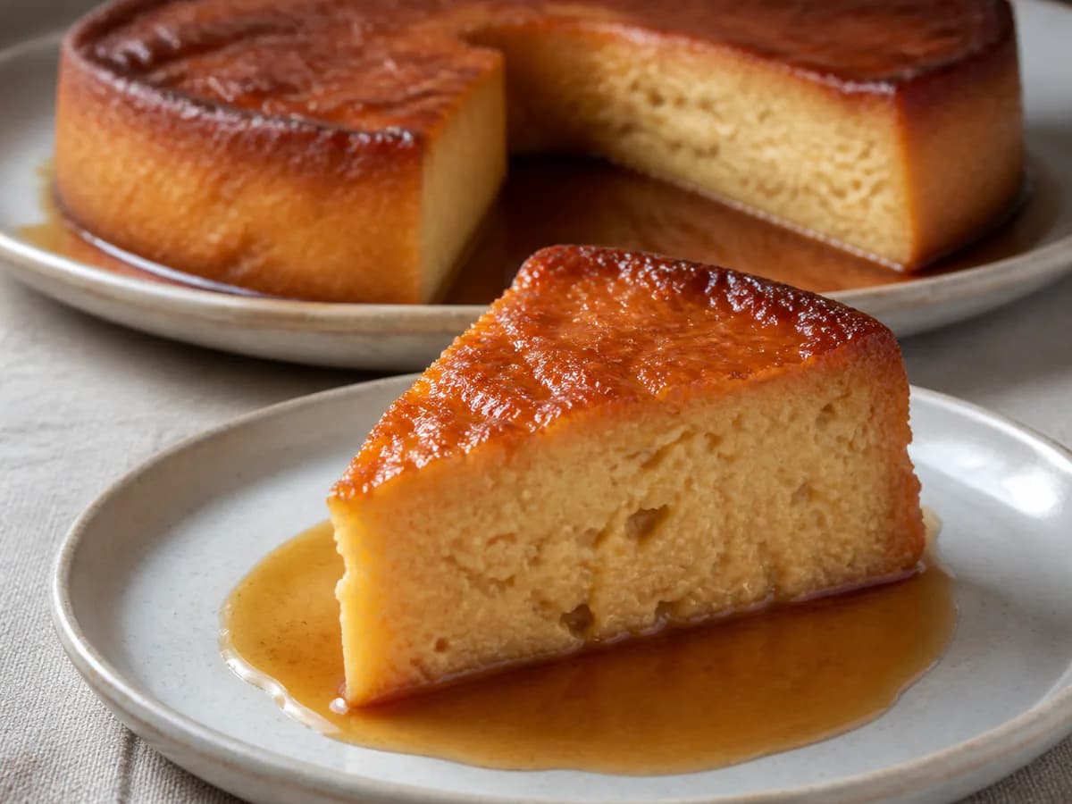 Pormenor de uma porção de Pudim de Pão