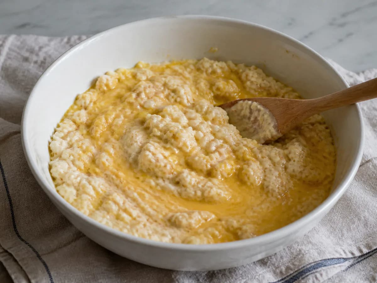 Preparação de Pudim de Pão durante a confeção