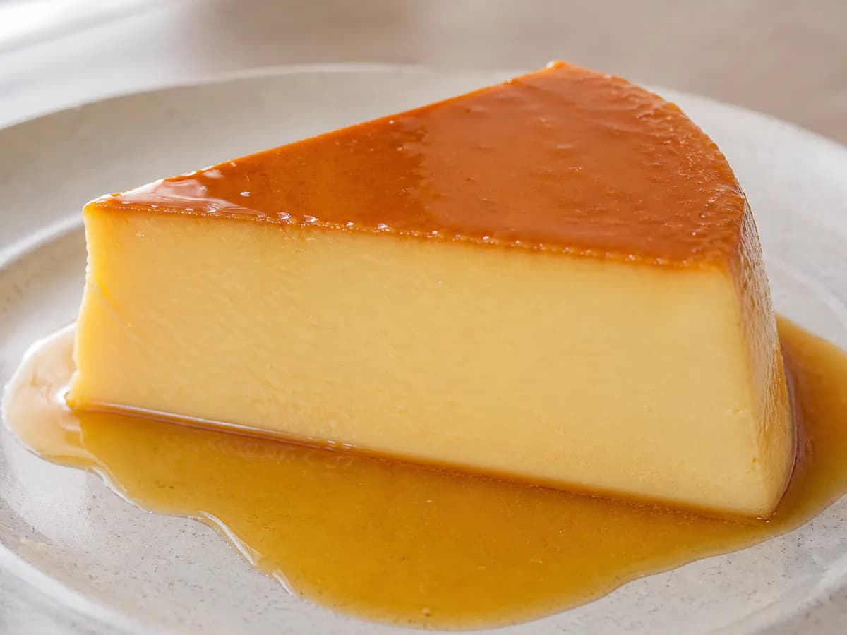 Pormenor de uma porção de Pudim Delicioso de Leite Condensado