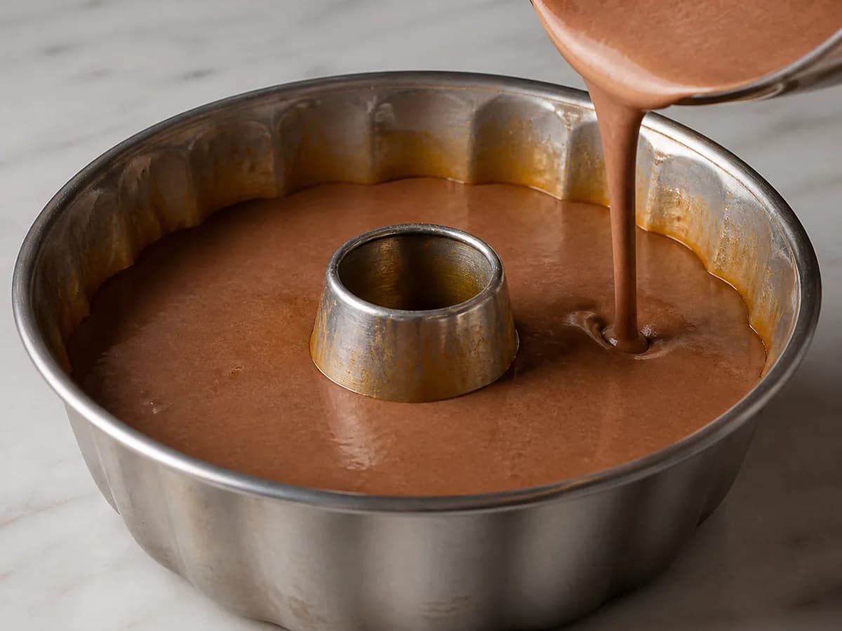 Preparação de Pudim El Mandarim com Chocolate durante a confeção