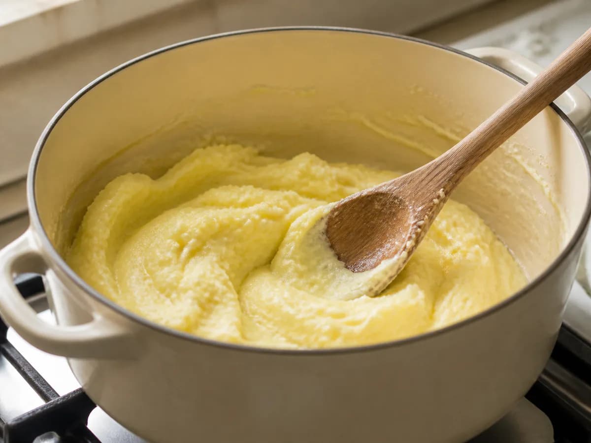 Preparação de Puré de Batata Cremoso com Cebolinho durante a confeção