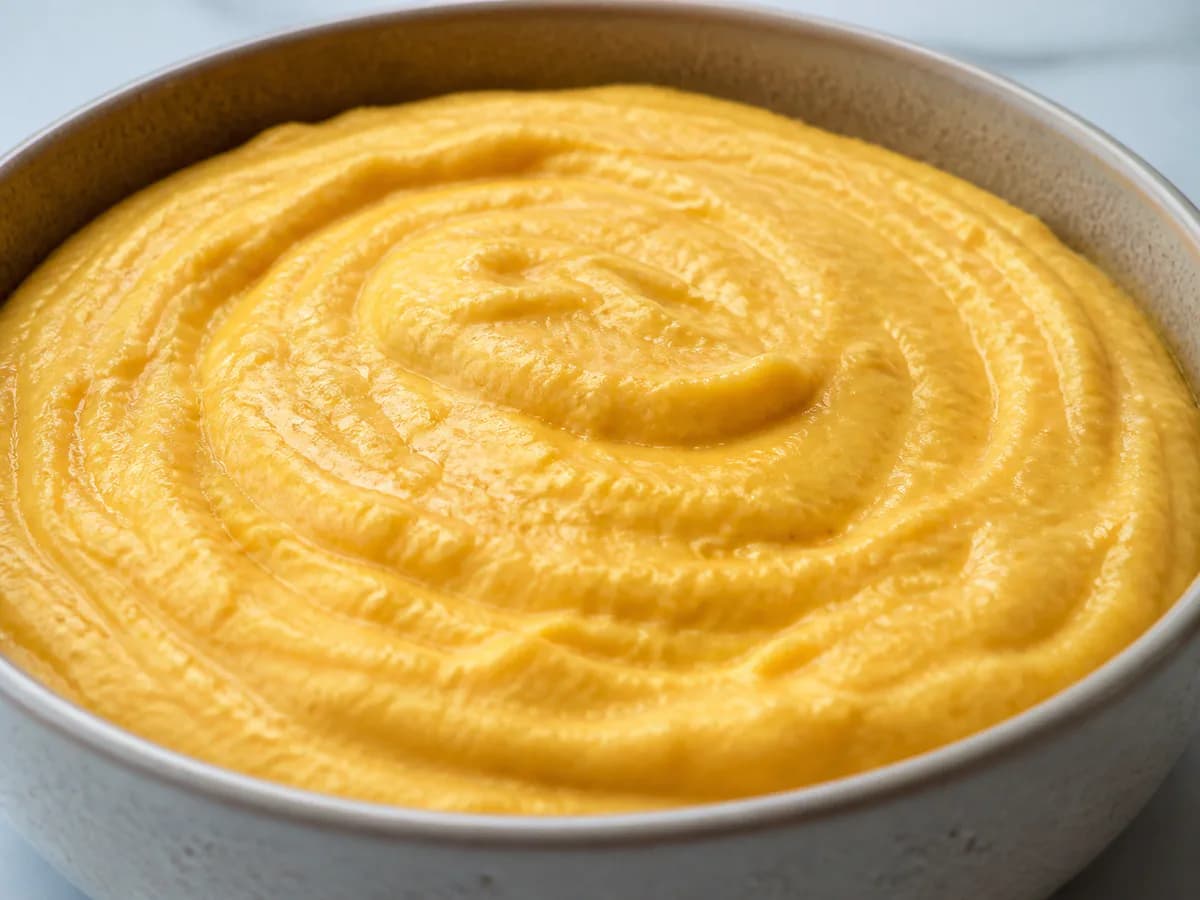 Pormenor de uma porção de Puré de Couve-Flor e Cenoura