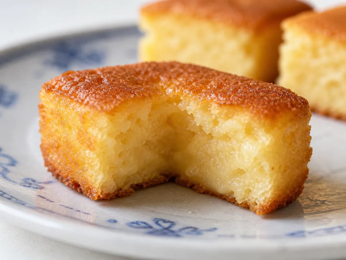 Pormenor de uma porção de Quadradinhos de Queijadas de Iogurte
