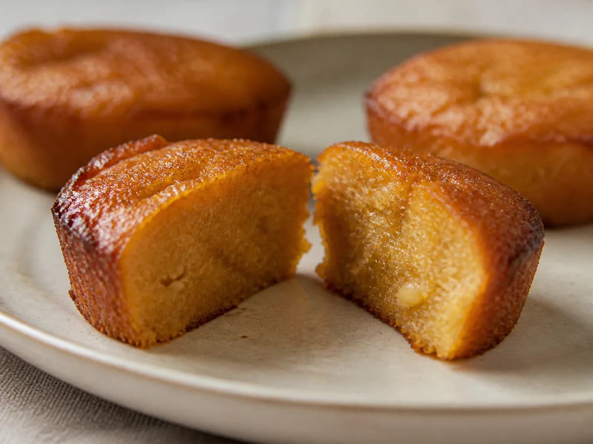Pormenor de uma porção de Queijadas de Batata Doce com Amêndoa