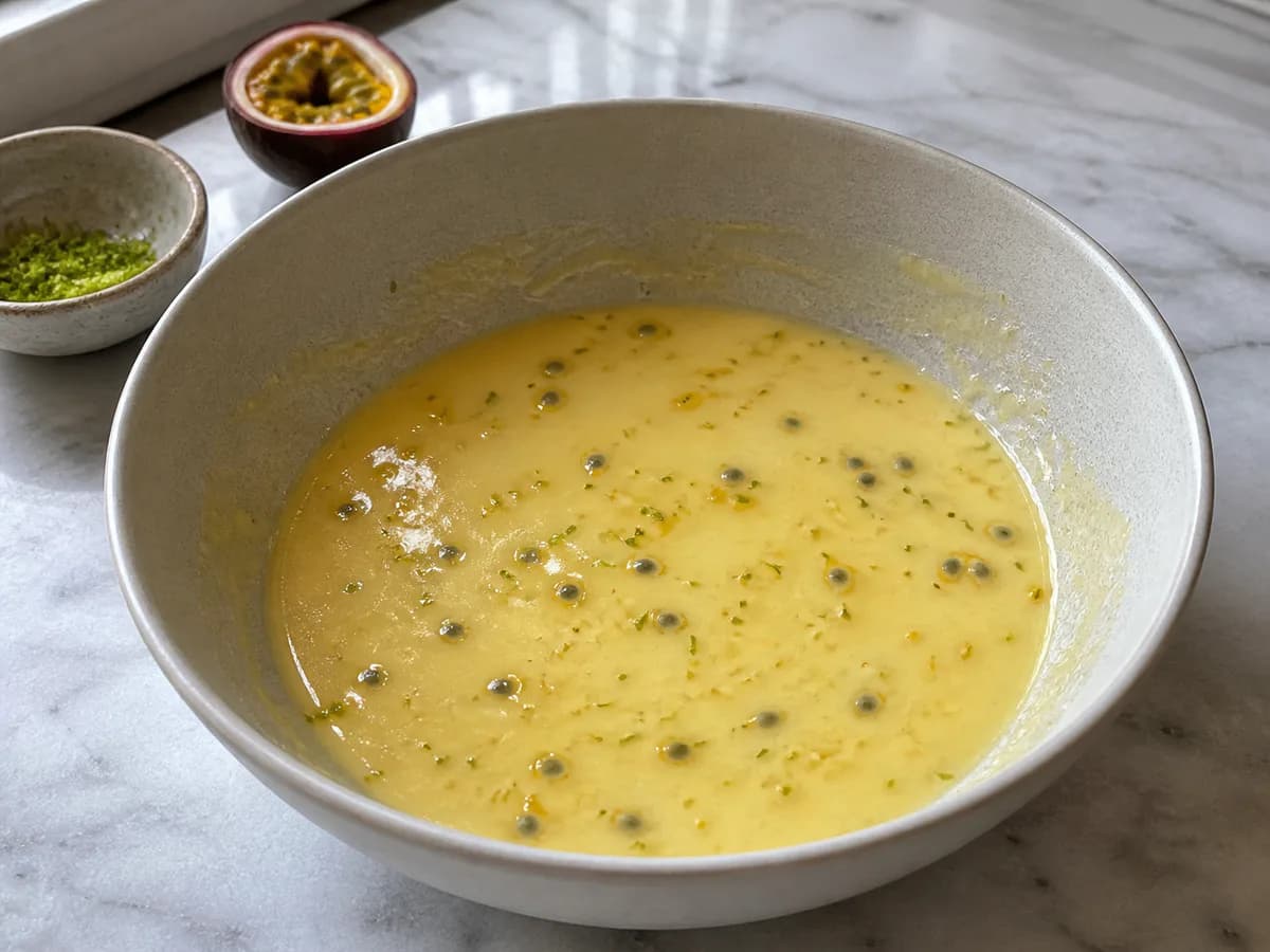 Preparação de Queijadas de Iogurte e Maracujá durante a confeção