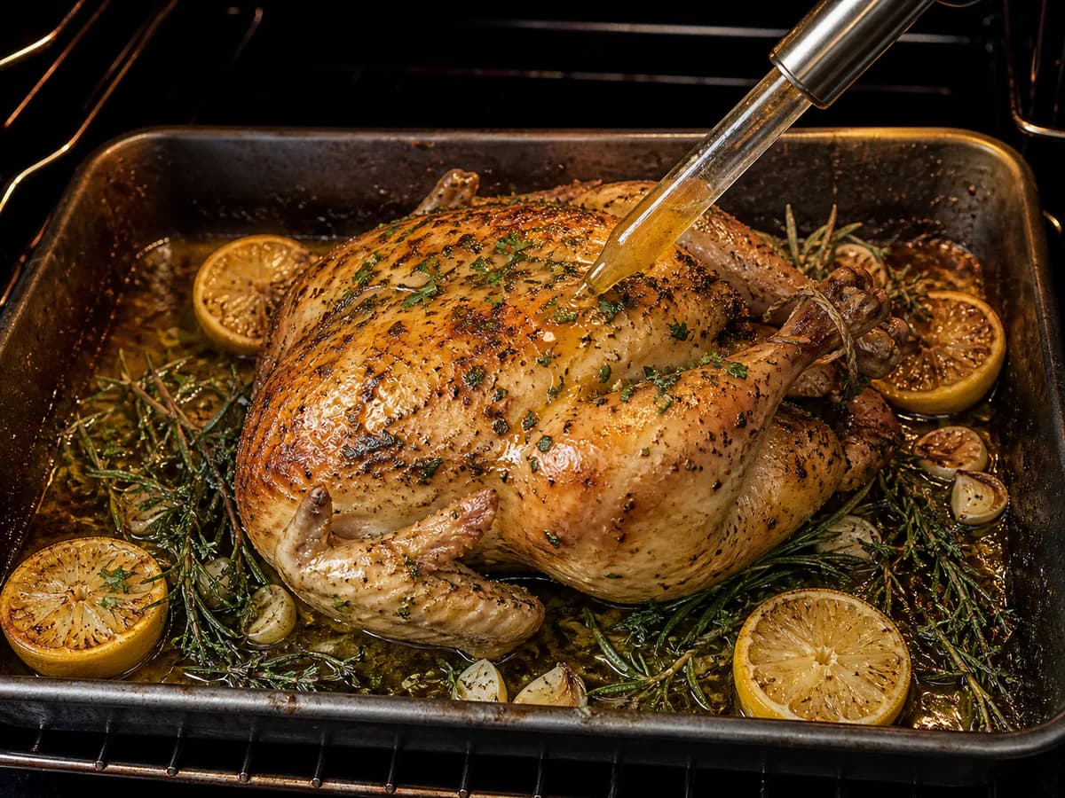 Preparação de Frango Assado com Limão e Ervas – Simplesmente Irresistível durante a confeção