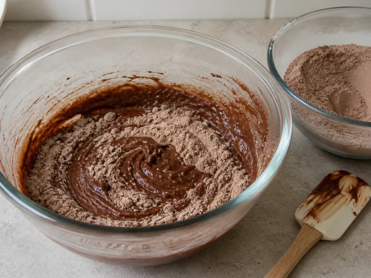 Preparação de Queques de Chocolate Irresistíveis durante a confeção