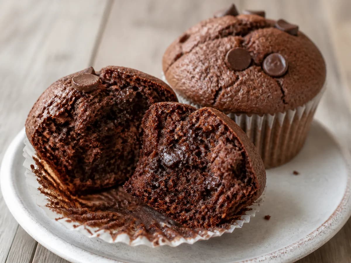 Pormenor de uma porção de Queques de Chocolate Irresistíveis