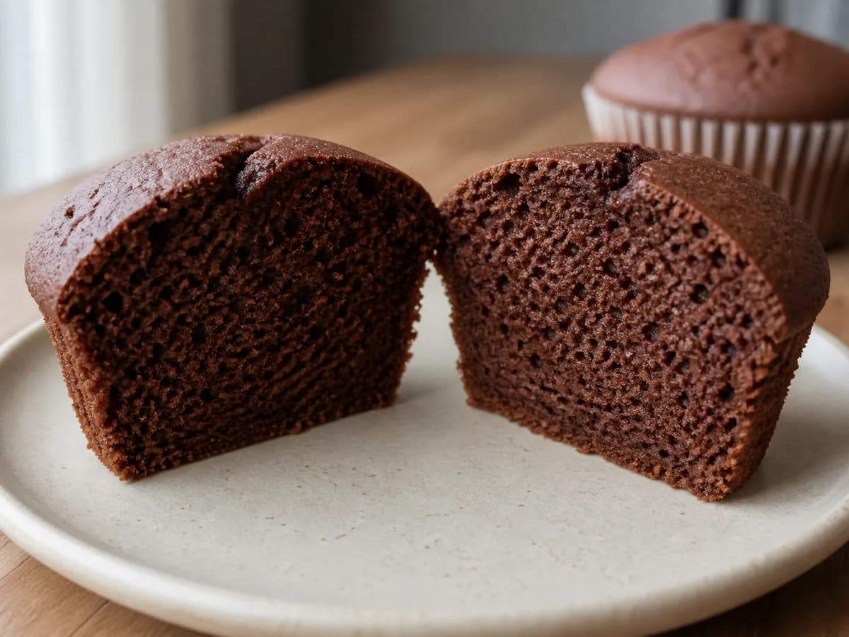 Pormenor de uma porção de Queques de Chocolate e Iogurte