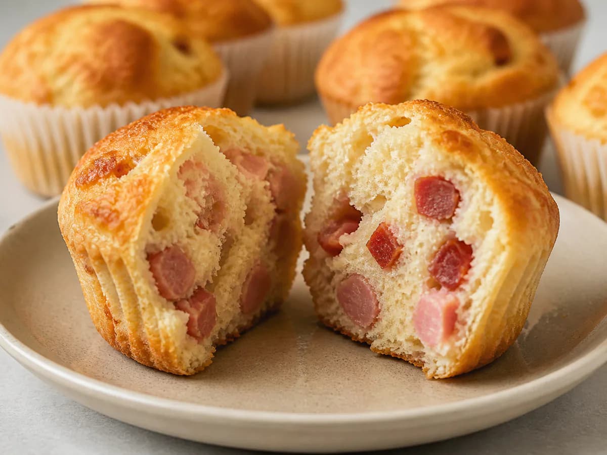 Pormenor de uma porção de Queques de Fiambre e Salsicha