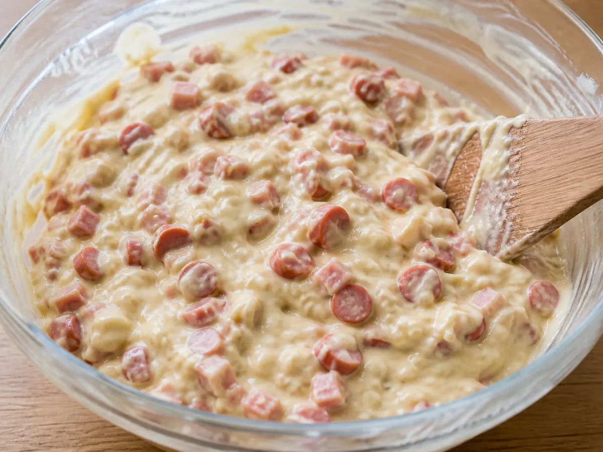 Preparação de Queques de Fiambre e Salsicha durante a confeção