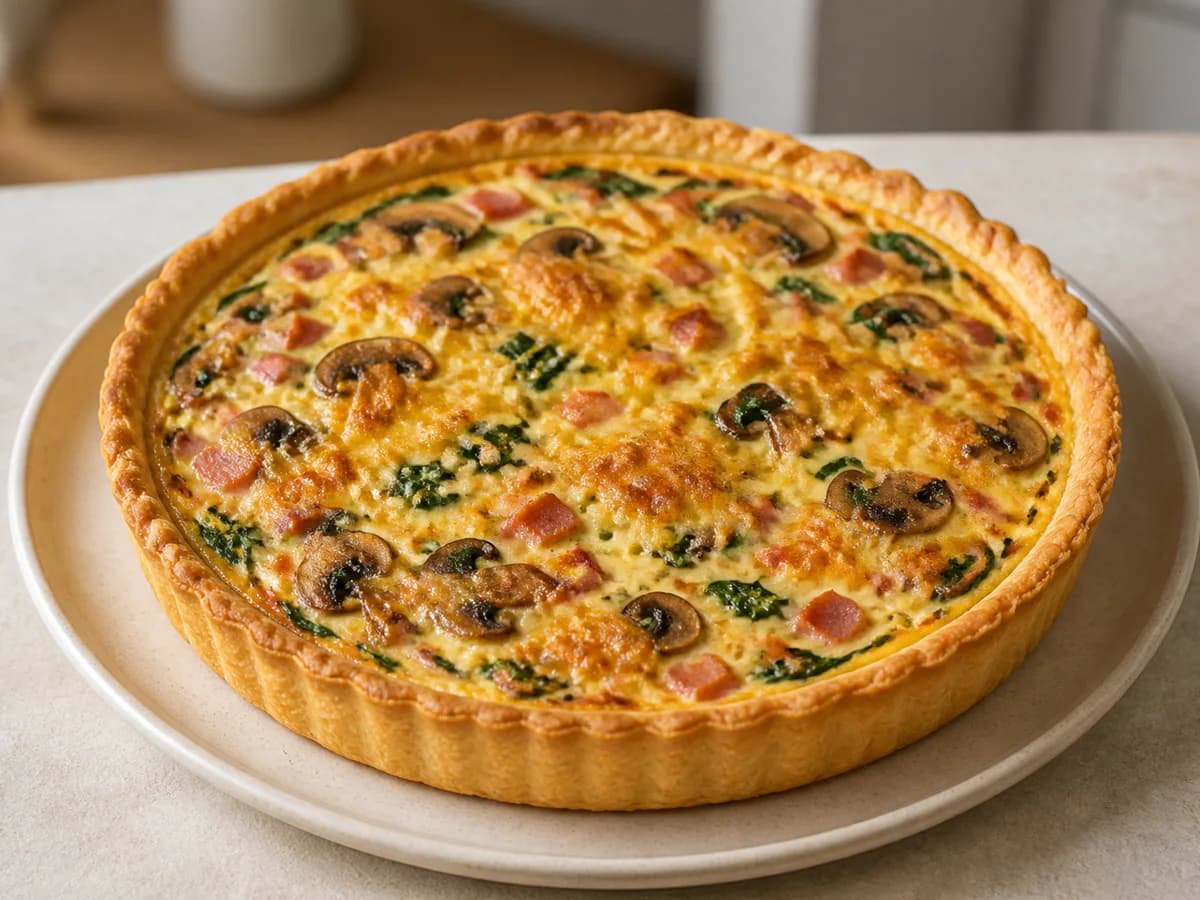 Quiche de Fiambre, Cogumelos e Espinafres