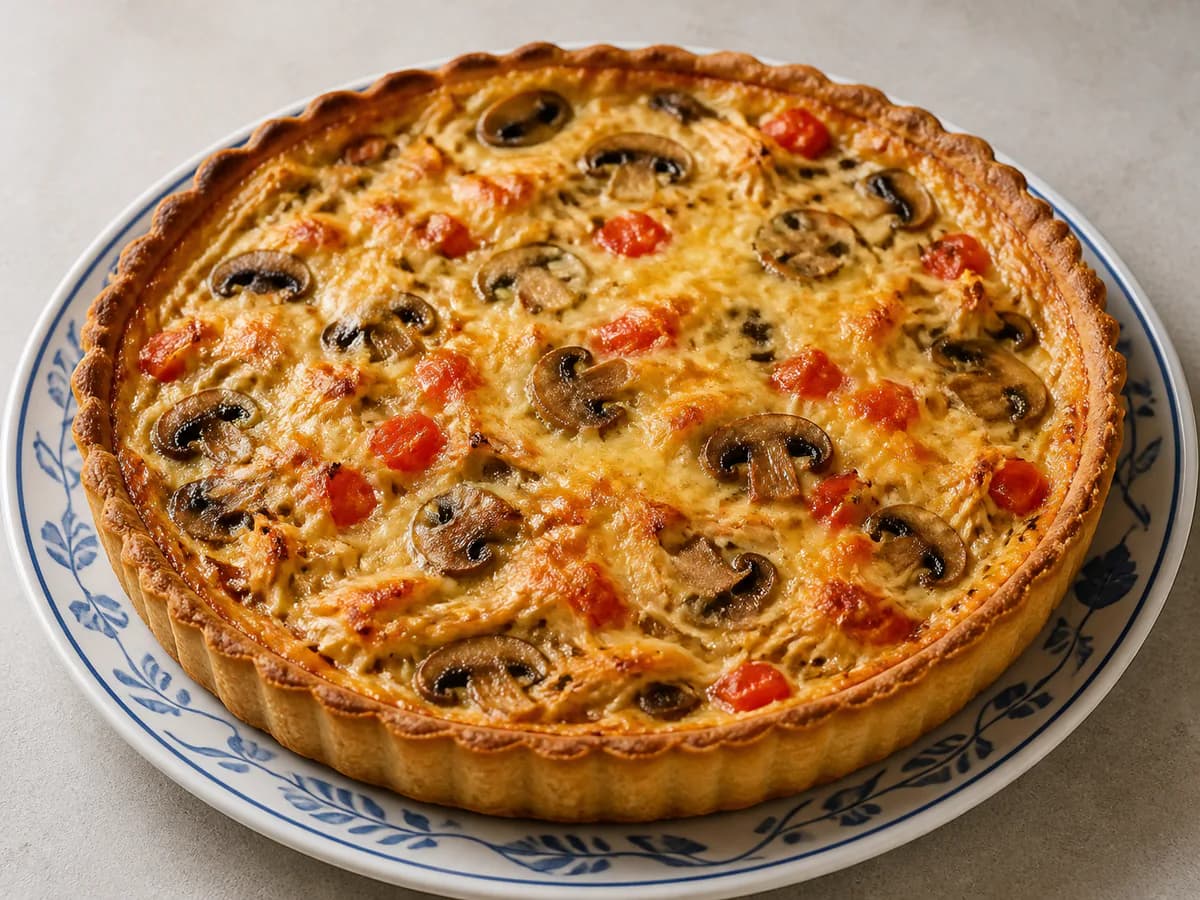 Quiche de Frango e Cogumelos com Tomate