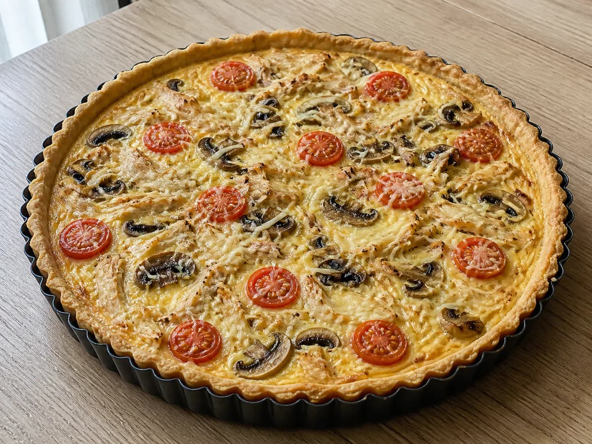 Quiche de Frango, Cogumelos e Tomate Cherry