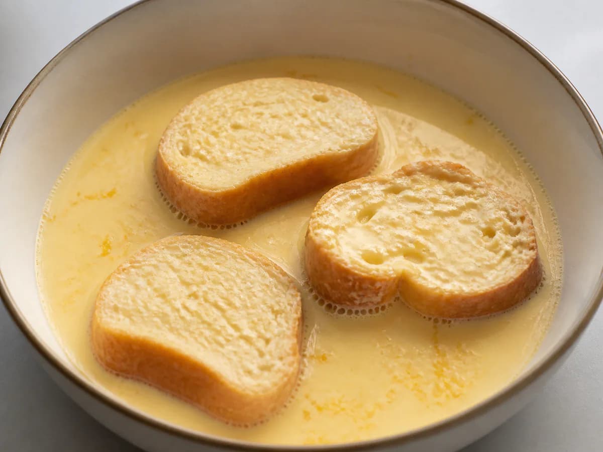 Preparação de Rabanadas Fritas com Limão e Canela durante a confeção