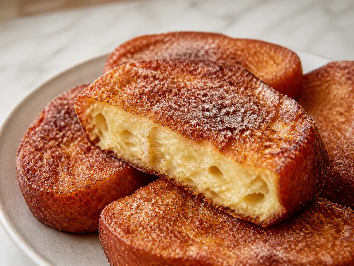 Pormenor de uma porção de Rabanadas Fritas com Limão e Canela