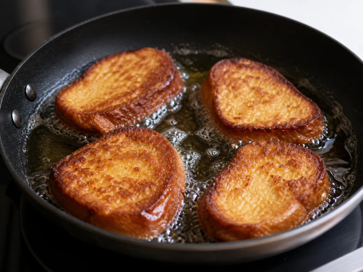 Preparação de Rabanadas de Leite e Vinho do Porto com Frutos Secos durante a confeção
