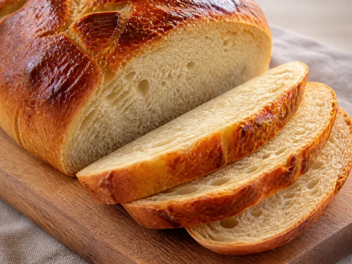 Pormenor de uma porção de Pão Caseiro Pincelado com Gema