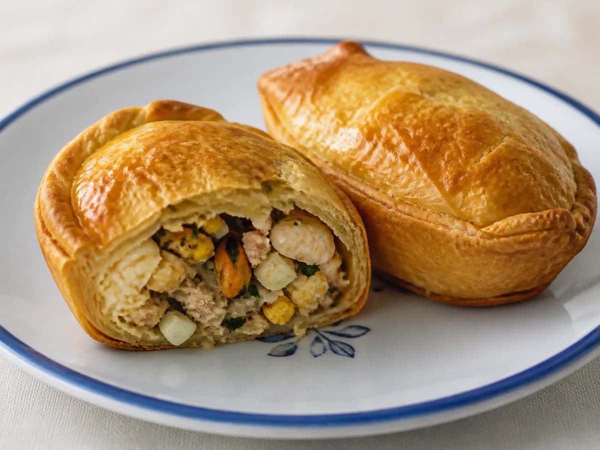 Pormenor de uma porção de Pastéis de Atum de Marisco: Uma Maravilha da Costa