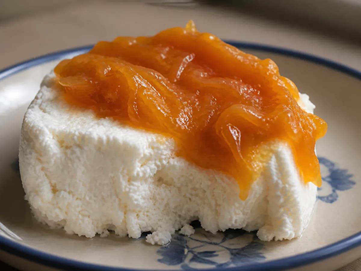 Pormenor de uma porção de Requeijão com Doce de Abóbora