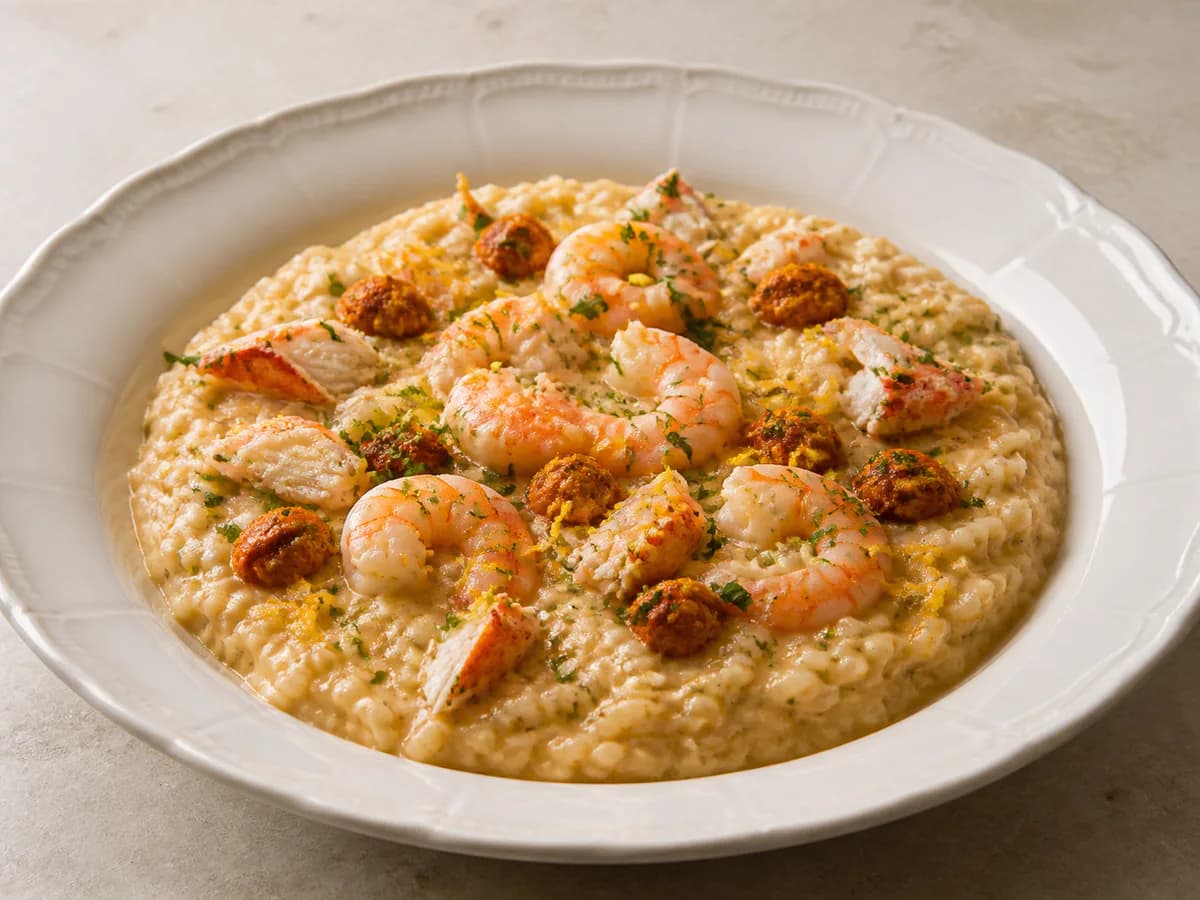 Risoto de Sapateira, Camarão e Ouriço do Mar