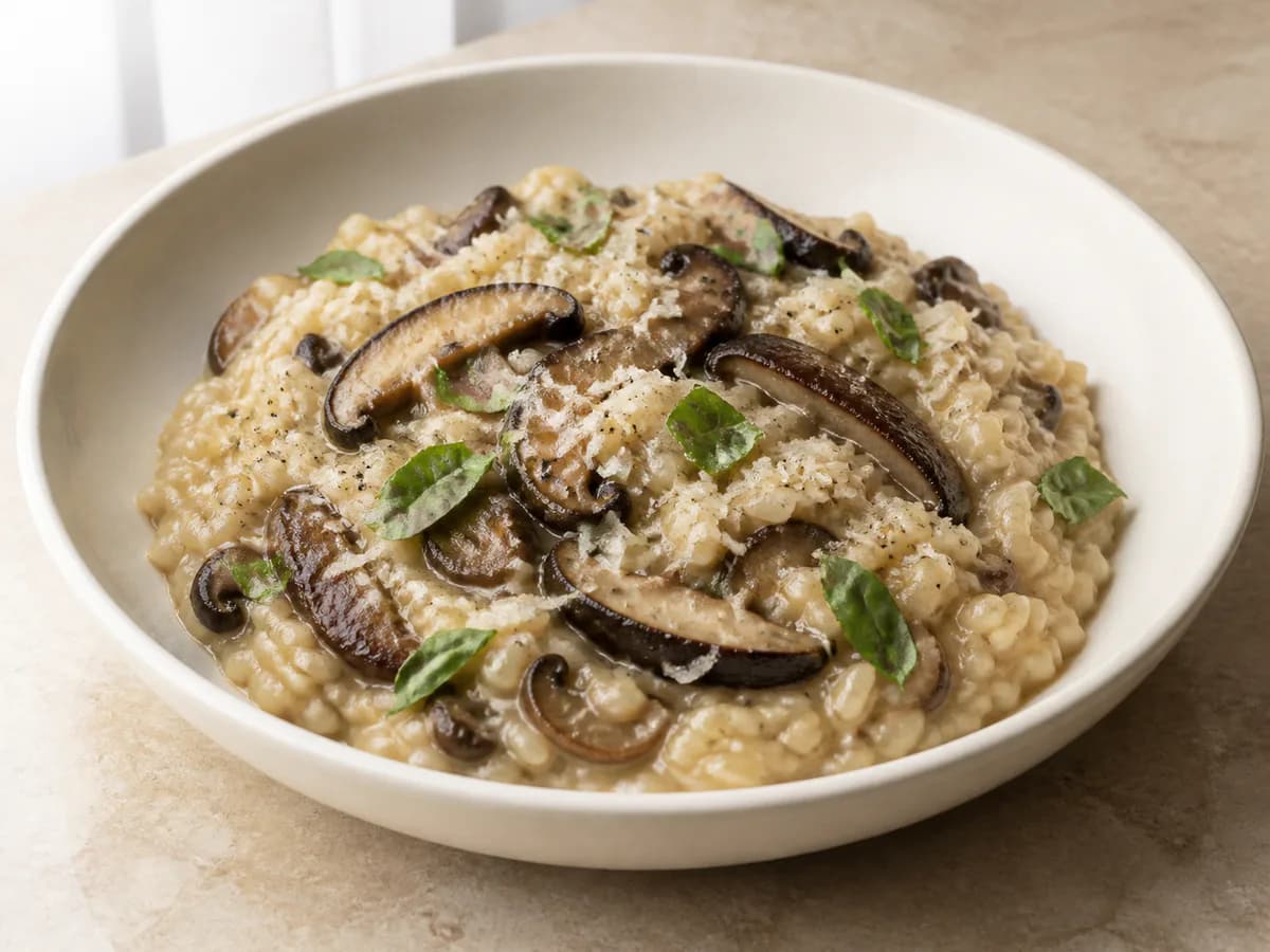 Risotto de Cogumelos e Manjericão