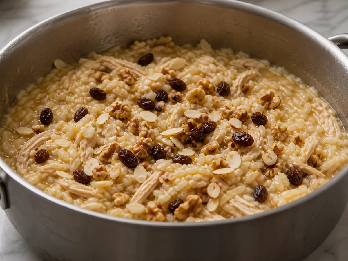 Preparação de Risotto de Frango e Frutos Secos durante a confeção