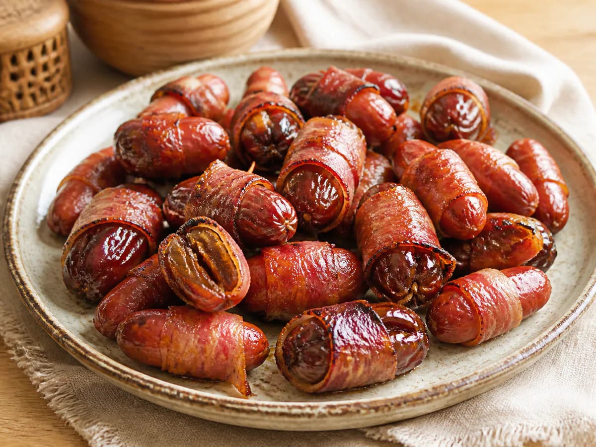 Rolinhos de Bacon com Tâmaras e Salsichas