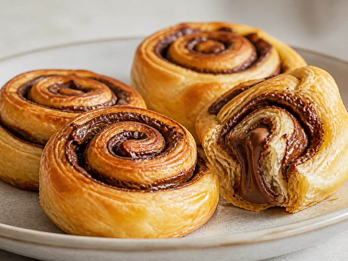 Pormenor de uma porção de Rolinhos Doces de Nutella