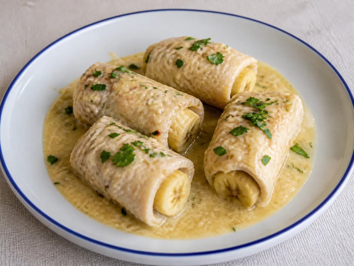 Rolinhos de Peixe Espada com Banana
