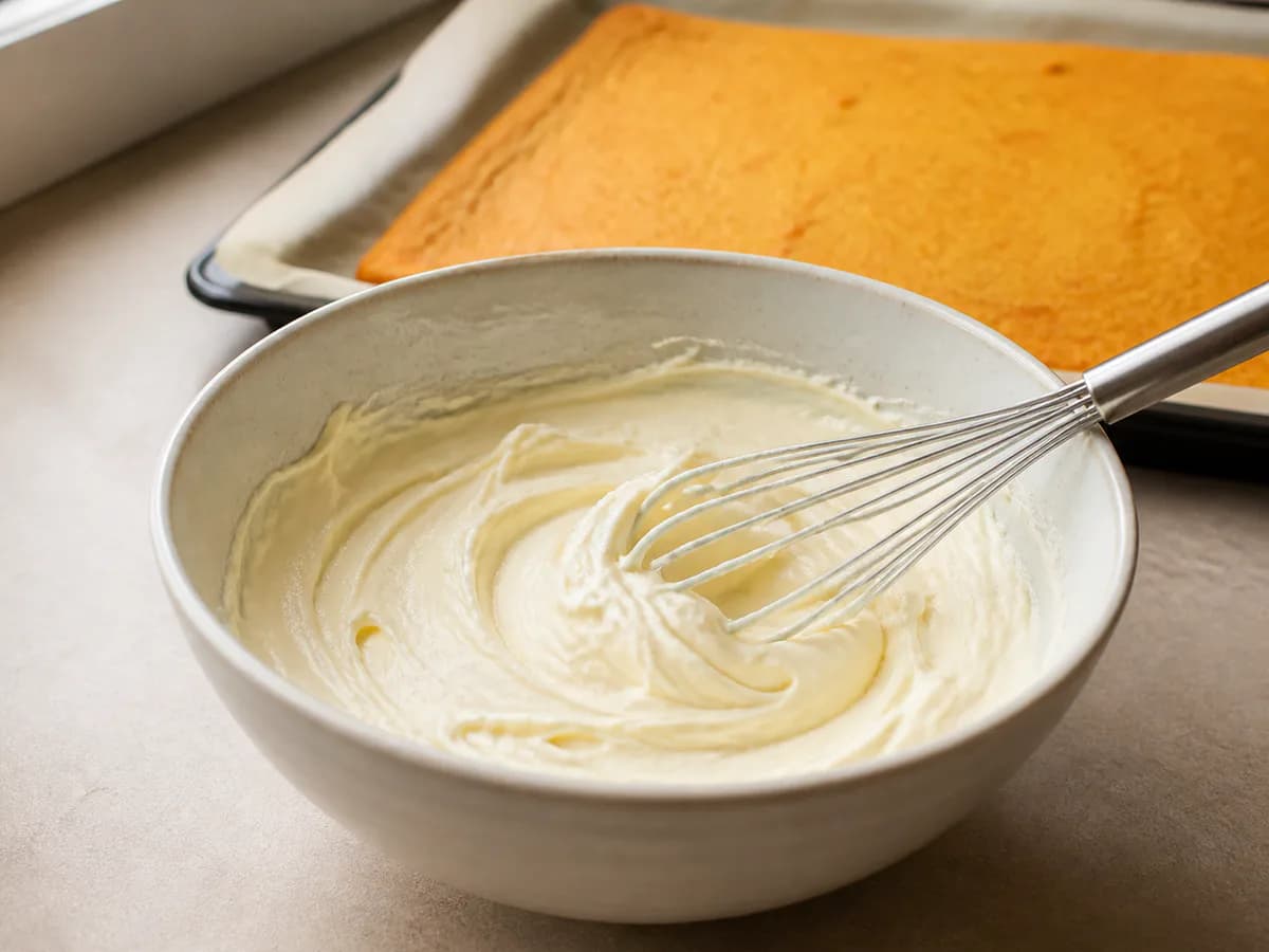 Preparação de Rolo de Cenoura com Recheio de Queijo Cremoso durante a confeção