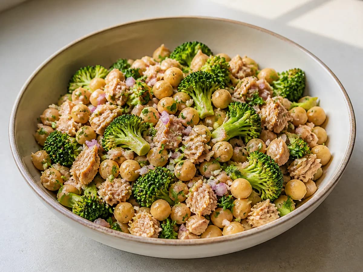 Salada de Grão-de-Bico e Atum com Brócolos