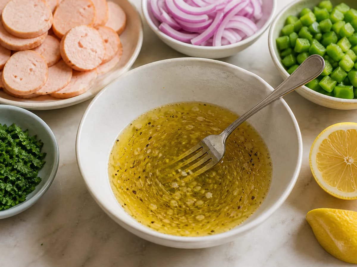 Preparação de Salada de Ovas Cozidas durante a confeção