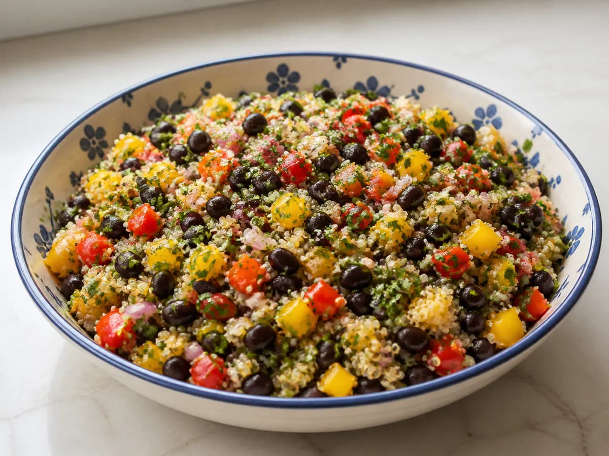 Salada de Quinoa com Feijão Preto e Ervas Frescas