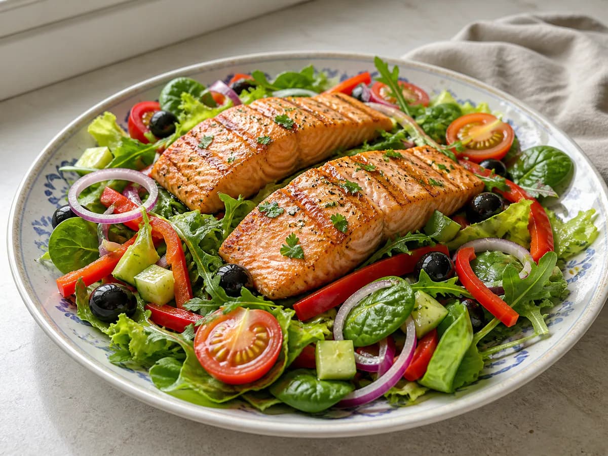 Salada de Salmão Grelhado com Molho Cítrico
