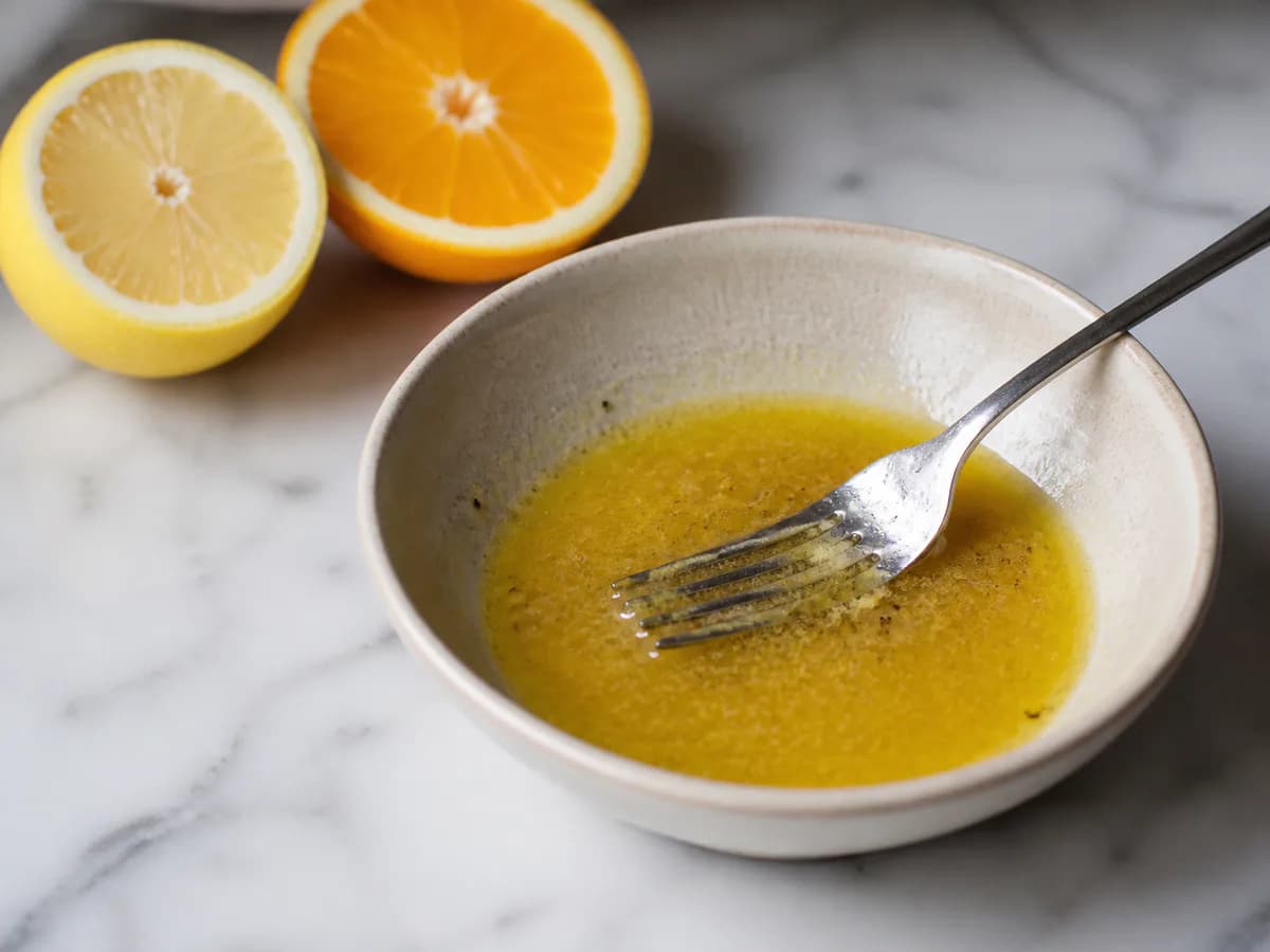 Preparação de Salada de Salmão Grelhado com Molho Cítrico durante a confeção