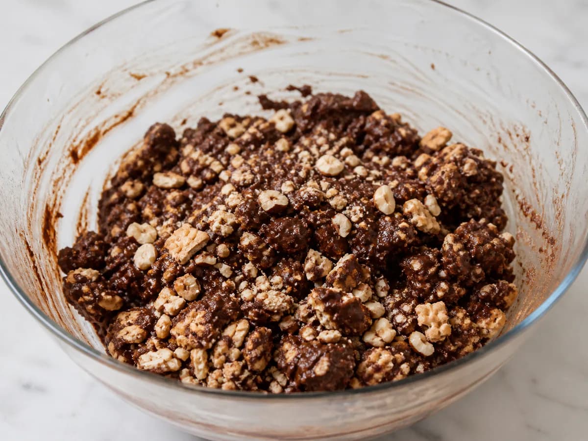 Preparação de Salame de Chocolate com Avelãs Tostadas durante a confeção