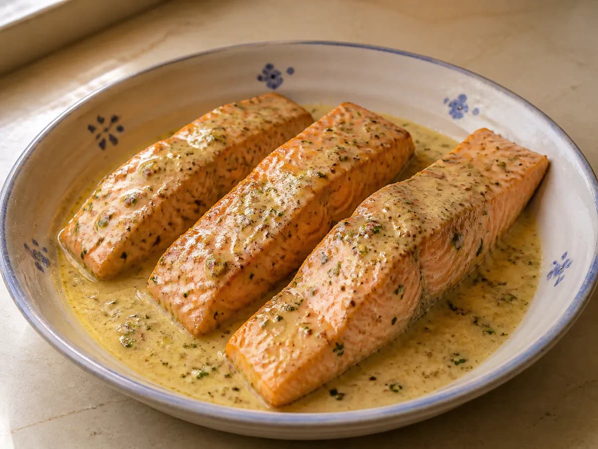 Salmão em Molho de Manteiga e Mostarda