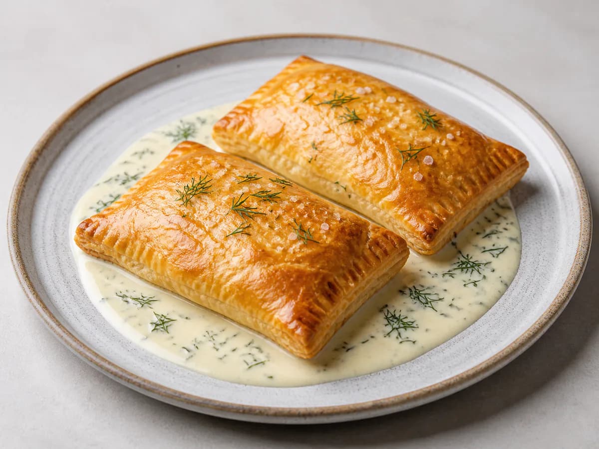 Salmão em Massa Folhada com Molho de Limão e Endro