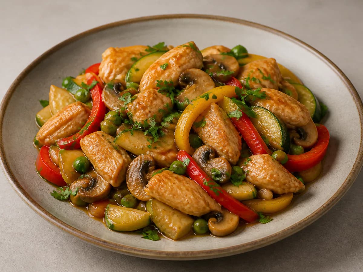 Salteado de Frango e Legumes com Molho de Amendoim