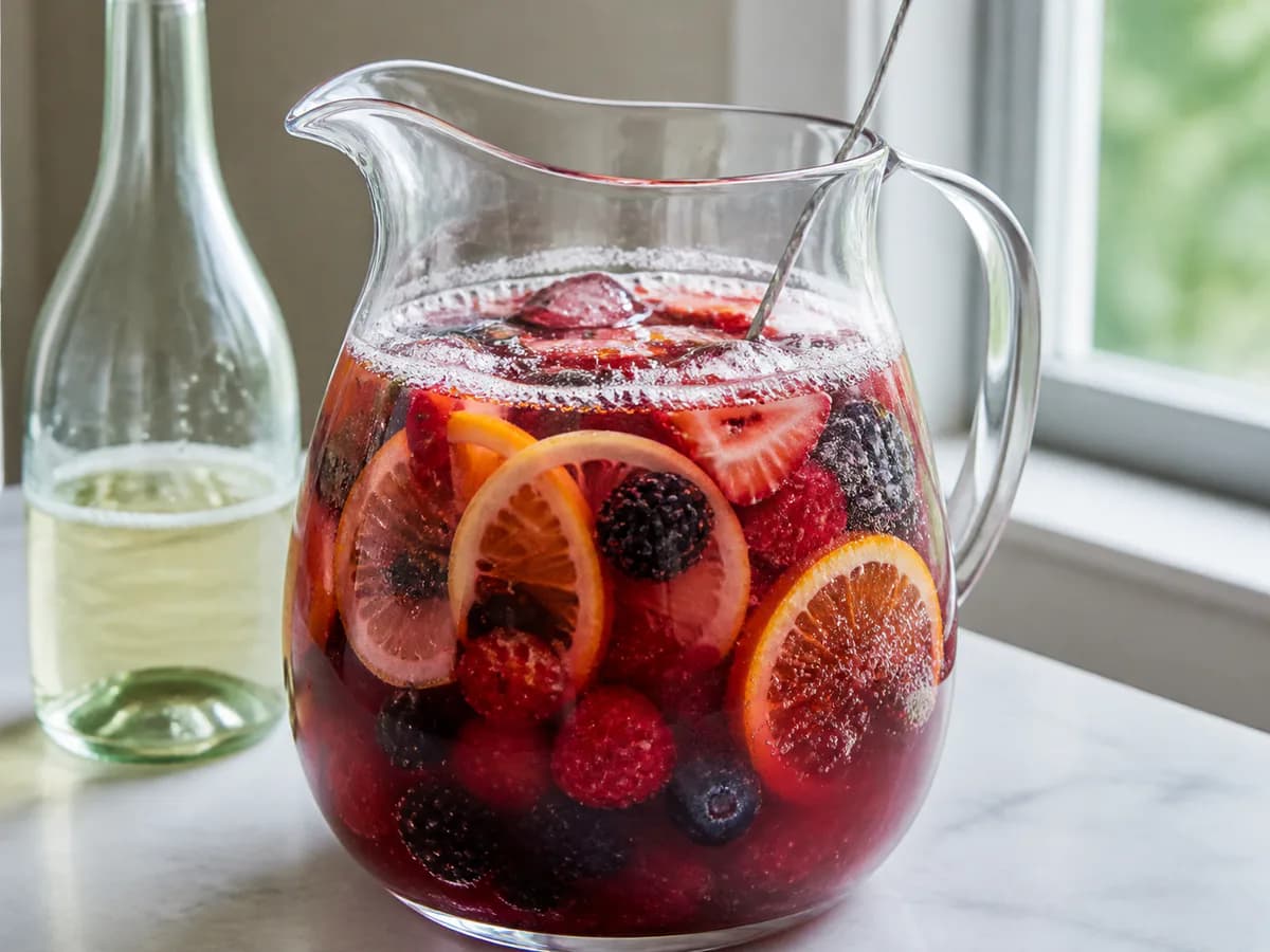 Preparação de Sangria Fresca de Frutos Vermelhos durante a confeção