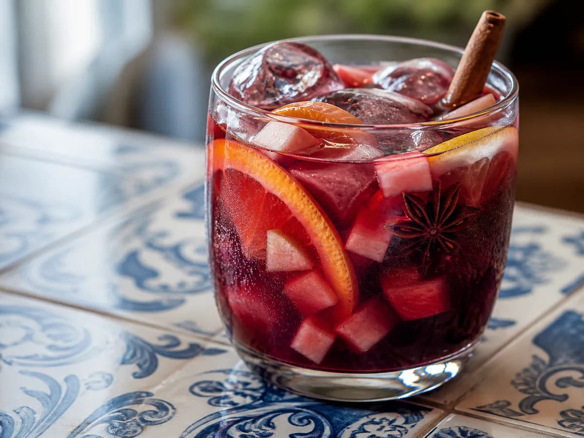 Pormenor de uma porção de Sangria d'Avenida