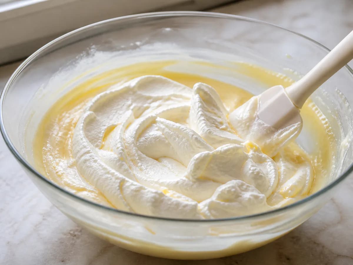 Preparação de Semifrio de Limão com Natas durante a confeção