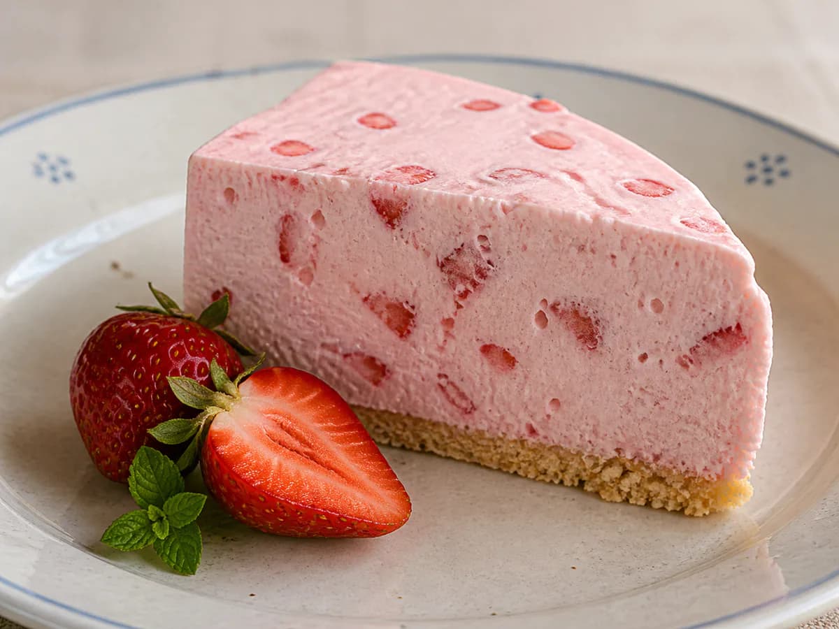 Pormenor de uma porção de Semifrio de Morango Cremoso